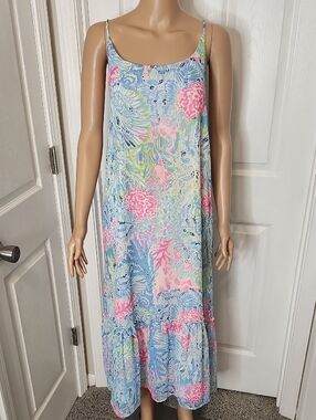 Lilly Pulitzer Pastel Floral Maxi Slip Dress - Pink, Blue & Green